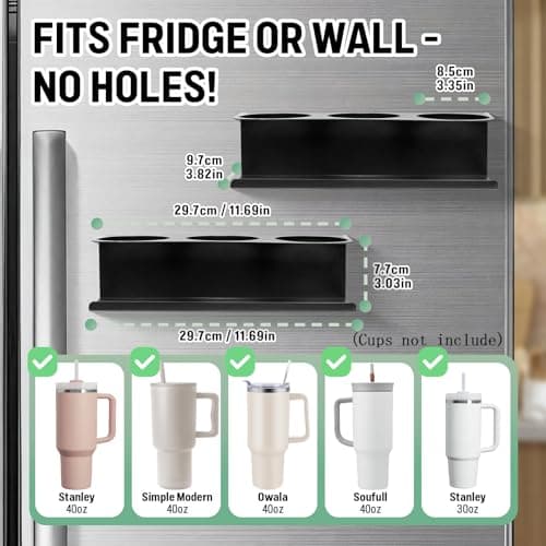 POLRAI 2 Pack Magnetic Stanley Cup Holder for Fridge, Water Bottle Organizer for Tumbler with Double Sided Tape Hold Stanley Cup Accessories for Kitchen Cabinet Wall - Thumbnail 5