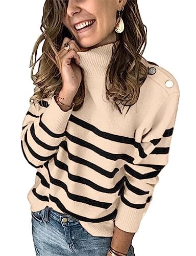 KIRUNDO Fall Sweaters for Women 2026 Striped Turtleneck Ribbed Knit Sweater Trendy Pullover Jumper Winter Fashion Clothing(Small, Apricot) - Image 1