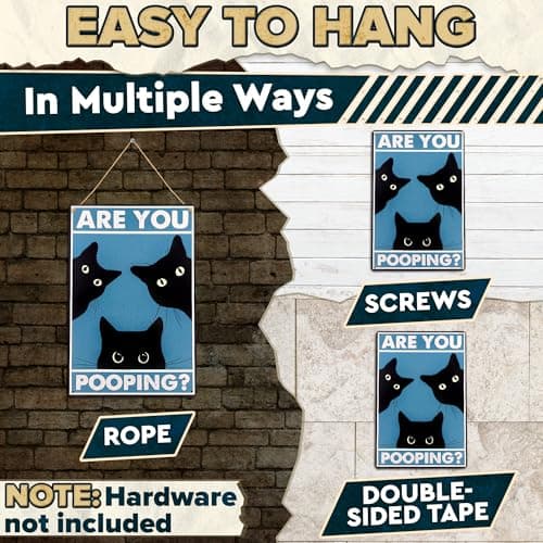 Are You Pooping Sign - Funny Cat Bathroom Sign with Anti-Rust Coating 12 x 8 Inch - Black Cat Decor for Home, Metal Wall Plaque for Toilet Decor, Cat Wall Art – Humorous Farmhouse Funny Bathroom Art - Thumbnail 6