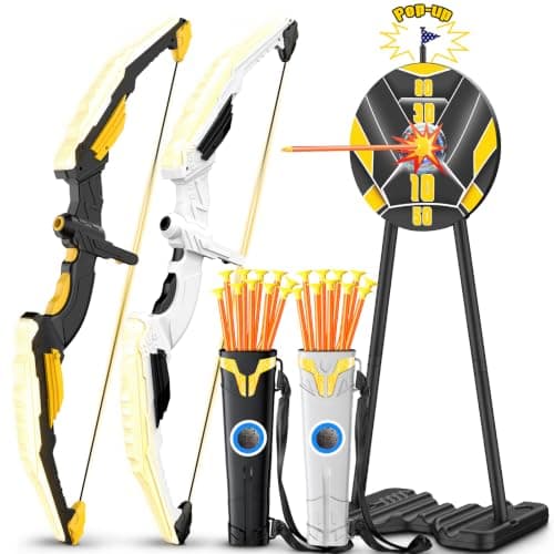 2 Pack Bow and Arrow for Kids, LED Light Up Archery Set with 20 Suction Cup Arrows&2 Quivers Indoor Outdoor Games for Kids Ages 4-8 8-12 Birthday Gifts Toys for 5 6 7 8 9 10 11 12 Year Old Boys Girls