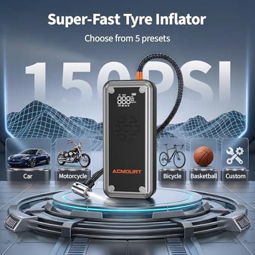 Acmount W160 Jump Starter with Air Compressor, 5000A Portable Car Jump Starter 150PSI Tire Inflator/Air Pump, 12V Battery(Up to 9L Gas/8L Diesel Engine) Jump Pack, Car Emergency Kit, Idea Gift for Man - Thumbnail 3