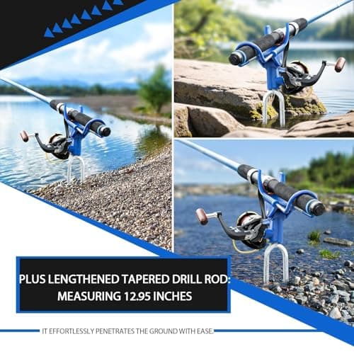 DZrudun Fishing Rod Holder for Ground, Fishing Pole Holders for Ground 2PCS, Rod Holders for Bank Fishing with Long Drill Stake Rod Stand for Shore, Beach, Mud, Catfish, Gift for Men, 360° Adjustable - Thumbnail 3