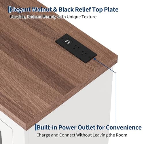 Buffet Cabinet with Storage, Sideboard Buffet with Glass Doors, Built-in Power Outlet, Elegant Walnut Top Plate, for Kitchen, Coffee Bar, Pantry, Living Room - Thumbnail 4