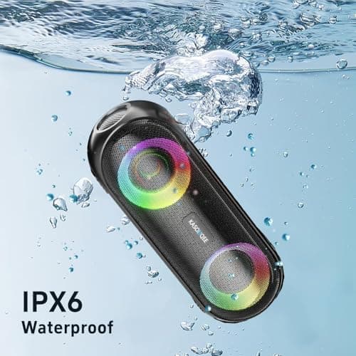 KASOHQEE Portable Bluetooth Speaker with RGB Lights, 20W Loud Sound, IPX6 Waterproof, 20H Playtime, Wireless Speakers for Travel, Sport, Party, Outdoor, Shower - Thumbnail 2