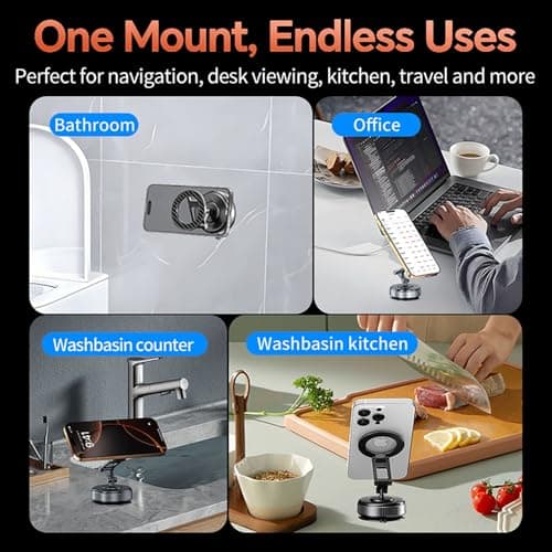 Compatible MagSafe Car Mount - GEATEE Vacuum Magnetic Phone Holder for Car, 360° Adjustable Foldable Car Dash Mount, Reinforced 110+LBS Suction Phone Mount for iPhone 17/16/15/14/13/12&Android, Carbon - Thumbnail 2