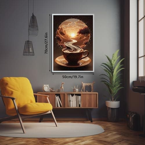 Sunset Coffee Puzzles for Adults 1000 Pieces, Fantasy River Nature Landscape Art Jigsaw Puzzle, Challenging Aesthetic Coffee Cup Puzzle for Home Wall Decor - Thumbnail 3