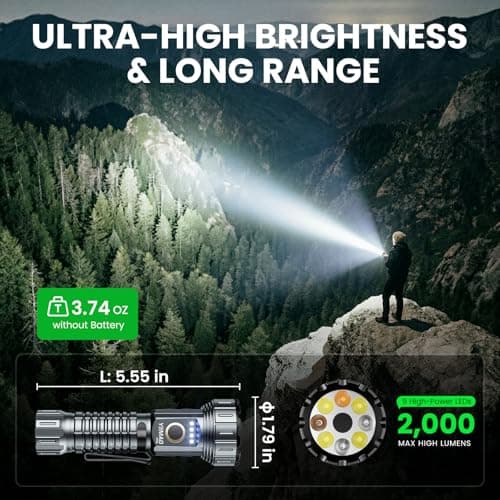 2000 Lumen EDC Flashlight Small Rechargeable Flashlight with Memory,Multi-Color Light (Warm Yellow/Red/Green/Blue/UV) with 5 Buttons,Built-in 4200mAh Battery Ideal for Home,Outdoor,Emergency Use - Thumbnail 2