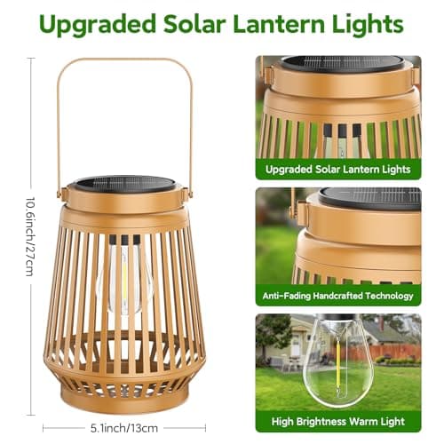 Solar Lanterns Outdoor Waterproof Brighter Up to 12 Hrs Outdoor Hanging Solar Lights, Retro Metal Outside Lanterns Auto On/Off, Solar Powered Lanterns Lighting LED for Garden Patio Yard Decor 2 Pack - Thumbnail 4