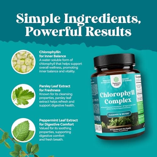 Chlorophyll Capsules for Cleanse and Detox Support - Internal Deodorant Pills for Body Odor with Mint & Parsley Extract Healthy Skin Immunity & Digestive Support - Vegan Non-GMO & Gluten Free (60ct) - Thumbnail 4