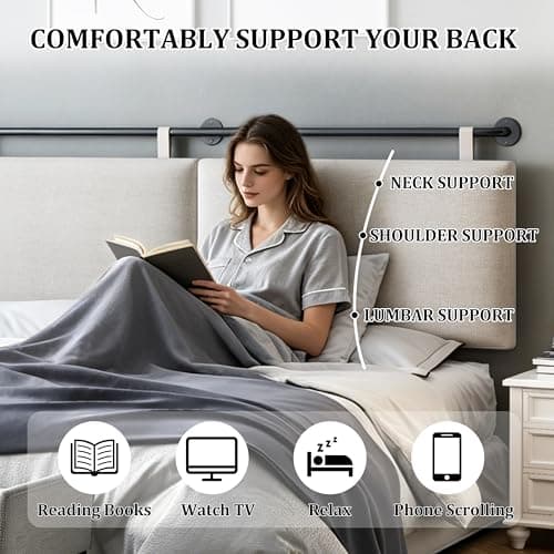 BSHOMGI Headboards Queen Size Bed Headboard Wall Mounted with Linen Upholstery Hanging Headboard for Bedroom, Beige - Thumbnail 5