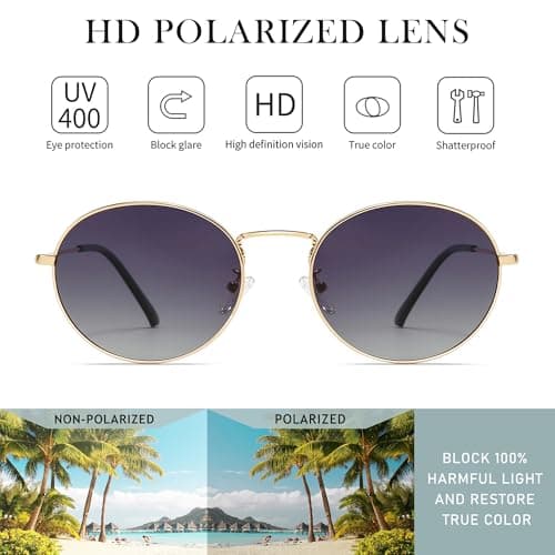 SUNGAIT Vintage Oval Sunglasses for Women - Elegant Metal Frame with Glittering Finish (Gold Frame/Grey Gradient Lens) - Thumbnail 3