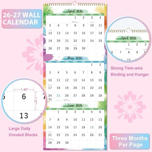2026-2027 Calendar - 3 Month Wall Calendar 2026-2027 Display (Folded in a Month), May 2026 - June 2027, 11" x 26", Vertical Calendar with Thick Paper, 2027 Wall Calendar for Organizing & Planning - Thumbnail 3