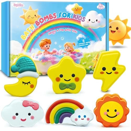 SUYFEIFAN Bath Bombs for Kids, 6 Pack Handcrafted Natural Organic Bubble Bath Bomb Toys, Sun Star Moon Cloud Rainbow Lightning Shaped, Perfect Daily Gifts & Reward Toys for Boys Girls - Image 1