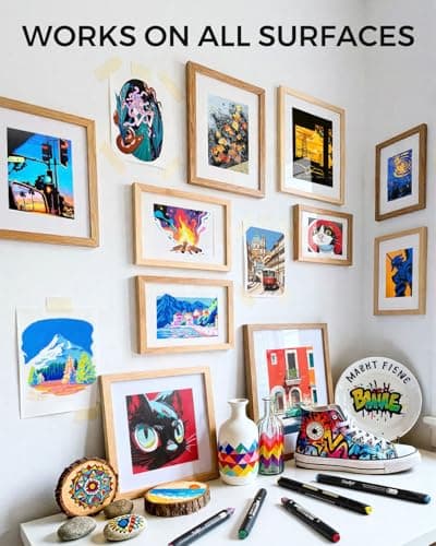 JusArt 36 Colors Automatic Ink Control Acrylic Paint Markers, Dual Tip with Broad Tip and Brush Tip Pens for Ceramic, Wood, Canvas, Glass, Stone, Fabric, Rock Painting, DIY Crafts Art Supplies Kit - Thumbnail 5