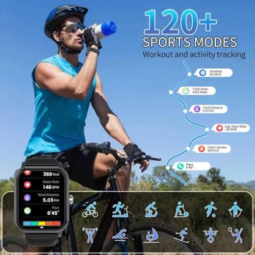 Smart Watch for Men Women with Calling, 1.83" Fitness Tracker with Heart Rate/Sleep Monitor, Step Tracker, New Gen Fitness Watch with 120 Sports Modes, IP68 Waterproof Smartwatch for Android/iOS Black - Thumbnail 2