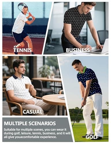 Actflare Golf Shirts for Men Dry Fit Moisture Wicking Short Sleeve Performance Print Polo Shirts Navy Collar Golf Pole,XXL - Thumbnail 6