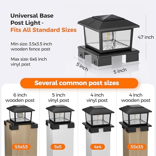 VOLISUN Solar Post Cap Lights Metal - Black Solar Fence - Post Lamps, Adjustable Base (3.5x3.5 to 6x6 Vinyl Posts),Edison Buld, Warm/Cool Light for Yard Fence Deck(2Pack) - Thumbnail 3