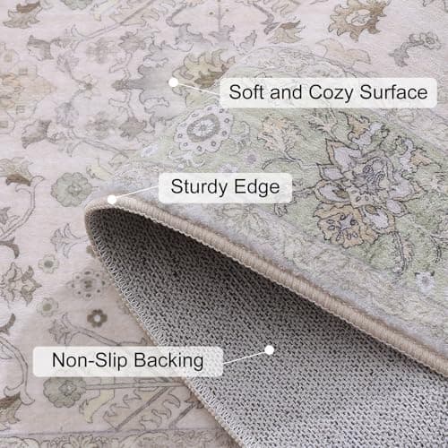 Vanmoos 2x3 Washable Area Rug – Soft, Non-Slip Entrance Rug, Durable Indoor Door mat, Floor Carpet for High-Traffic Areas, Entryway, Kitchen, and Bedside, Cozy Elegance/Green - Thumbnail 2