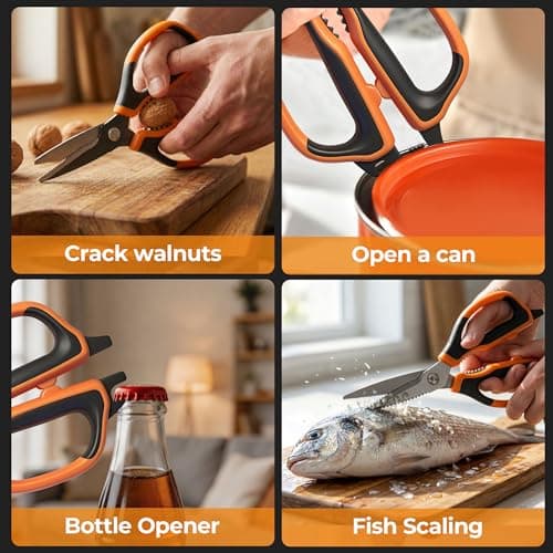 ANSHEE 2 Pack All Purpose Kitchen Scissors, Sharp Stainless Steel Food Shears, Built-in Bottle Opener, Comfort Grip Handle, Dishwasher Safe, Ideal Kitchen Gifts for Home Cooks - Thumbnail 5