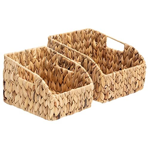 FairyHaus Wicker Baskets 2 Pack, Natural Large Wicker Baskets for Storage, Nesting Hand-woven Water Hyacinth Wicker Baskets for Organizing with Built-in Handles, 9"L x 11"W x 7"H - Image 1