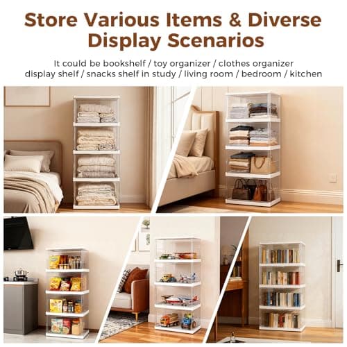 XOS 198QT Ultra Large Storage Bins Closet Organizer and Storage Foldable & Collapsible Containers Drawers Organizer Bookshelf Bookcase Cabinet Display Case 4-Tier Plastic with Lids for Bedroom - Thumbnail 4