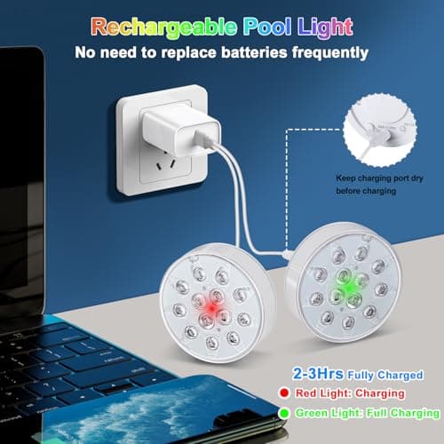 Pool Lights for Above Ground Inground Pool, Underwater Rechargeable Submersible LED Lights with Remote, IP68 Waterproof, Pool Light for Hot Tub, Shower, Vase, Fountain, Aquarium, Bath, Party, 2 Pack - Thumbnail 5