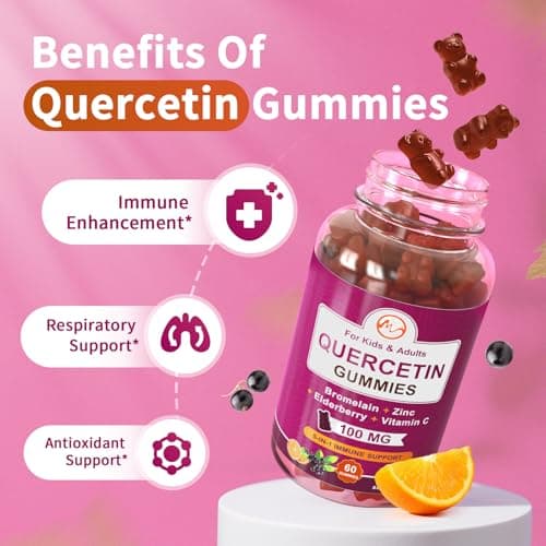M inch (2 Pack) Quercetin Gummies with Bromelain, Elderberry, Zinc and Vitamin C - Chewable Quercetin 100mg Supplement for Immunity, Allergy, Aging Support - Vegan Gummies for Adult & Kid - Thumbnail 3