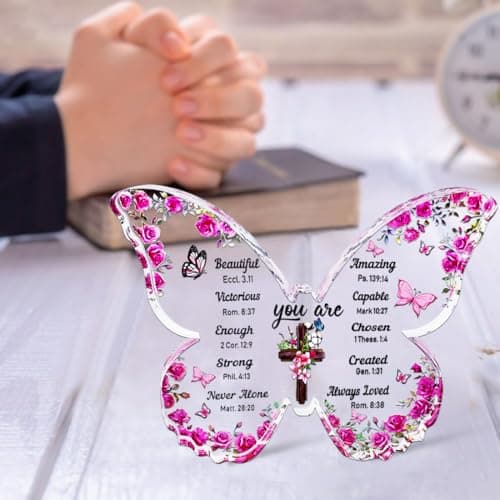 YXOTJHS Christian Gifts for Women, Butterfly Inspirational Gifts for Friends, Religious Spiritual Gifts for Her Mom Girl Coworker Sister, Birthday Gift for Women - Acrylic Plaque - Thumbnail 5
