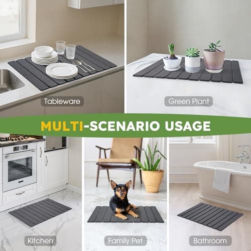 HABUTWAY Large Stone Dish Drying Mat for Kitchen Counter – 24"×16" Collapsible Diatomaceous Earth Mat, Ultra Absorbent & Quick Dry, Foldable Drying Pad for Dishes, Bottles, Cups (Dark Grey) - Thumbnail 2