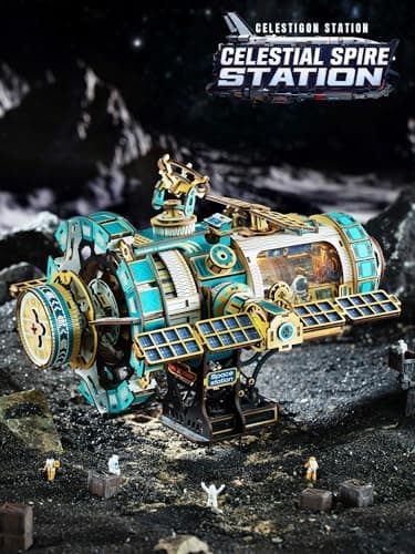 3D Puzzles for Adults – Space Station Rotating Mechanical Model Kit with Lights, Music & Motor, 511-Piece Interactive STEM Project, Sci-Fi Bookshelf Decor, Birthday Gifts for Men Women Teens 14+ - Thumbnail 6