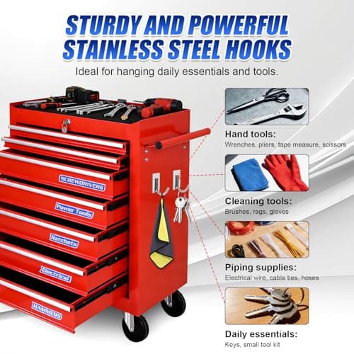 Magnetic Tool Box Labels and Hooks Set, 12 PCS Toolbox Magnetic Labels + 4PCS Self Adhesive Metal Hooks, Reusable Tool Box Accessories Organize for Steel Carts, Drawers, and Cabinets(Blue) - Thumbnail 4