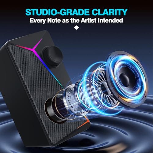 AYJBKL Computer Speakers for Desktop PC, USB-Powered Gaming Speakers for Laptop – Multi Colorful LED Backlight Modes, Stereo Sound for Gamers Music Movies, Indoor & Outdoor Use, 3.5mm AUX Cable - Thumbnail 3