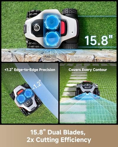 DREAME LiDAR 2500 Robot Lawn Mower A3 AWD Pro Wire Free No RTK, 4WD for 38.7° Slopes, Dual AI Vision Robotic Lawn Mowers,Dual-Disc Cutting 15.8" Width, Smart Zero-Edge, App Control for 0.62 Acre - Thumbnail 4