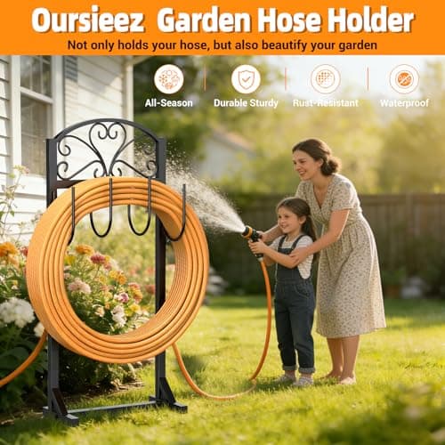 Oursieez Garden Hose Holder for Outside - Freestanding Metal Water Hose Holder Stand Holds 151ft, Heavy Duty Garden Hose Storage Hanger Rack for Outdoor Yard Patio - Thumbnail 5