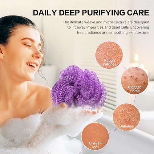 UJFQBH Authentic African Net Sponge - 2 Pcs Natural Exfoliating Net Scrubber, Gentle for Sensitive Skin, Deep Clean Body, Back & Legs, Fast Drying & Odor-Free（Green & Purple） - Thumbnail 4