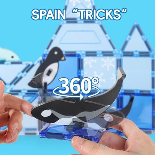 Arctic Animals Magnetic Tiles for Kids Ages 4-8, Aquarium Magnetic Building Set with 6 Sea Animals, Educational Magnet Blocks for School Toddlers, Birthday Xmas Gifts for Grandkids Boys Girls 3-5 4-6 - Thumbnail 4