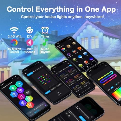Permanent Outdoor Lights for House, 100ft with 60 RGB+IC LED Eave Lights, 66 Scene Modes, AI Smart Control, IP67 Waterproof for Christmas Holiday Daily Lighting, Works with Alexa, Google Assistant - Thumbnail 4