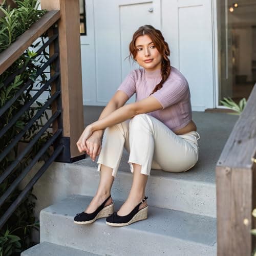 EQAUDES Platform Sandals Women Wedges Adjustable Black Closed Toe Bow - Espadrilles, Summer, Slingback, Raffia, Buckle Wedding Sandles Shoes - Thumbnail 3