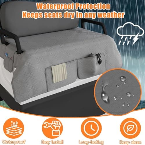 Eolzzi Golf Cart Seat Cover & Phone Holder Set, 360° Magnetic Mount for Club Car, Waterproof Seat Cover with 3 Pockets, Golf Accessories Gifts for Men Dad, Grey - Thumbnail 2