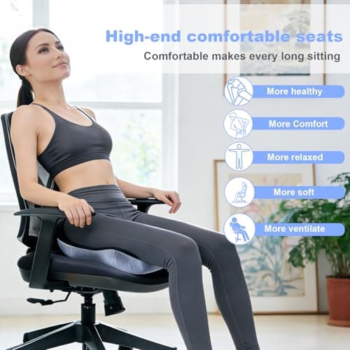 kowptyy Trucker seat Cushions for Long Sitting, Office Chair Seat Cushions for Office Chair with L-Shaped Ergonomic Design, Memory Foam Chair Cushion for Long Sitting Office Worker(Black Gray) - Thumbnail 4