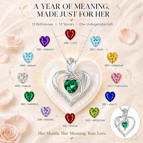 JACUPO Heart Birthstone Silver Necklace for Women(05 - Emerald) - Thumbnail 4