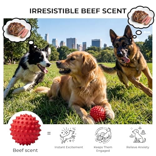 Apasiri Beef-Flavored Durable Dog Ball for Aggressive Chewers, Tough Squeaky Rubber Toy for Pitbulls Large & Medium Breeds - Thumbnail 3