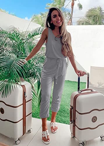 PRETTYGARDEN Women's Two Piece Outfit Sets Casual Summer Sleeveless Matching Lounge Wear Spring Travel Clothes Tracksuit (Light Grey,X-Large) - Thumbnail 2