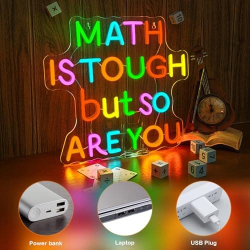 Classroom LED Sign Math Is Tough But So Are You Neon Sign for Wall Decor Math Lights Up Sign for Classroom Library Bedroom Reading Neon Signs LED Gifts for Art Teachers Teens - Thumbnail 5