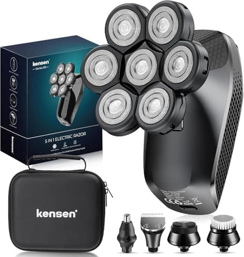 7D Head Shavers for Bald Men - 5 in 1 kensen Electric Head Hair Shaver, Head Electric Razor with Nose Hair & Beard Trimmer Cordless IPX6 Waterproof Wet Dry LED Display Travel Case (Black) - Image 1