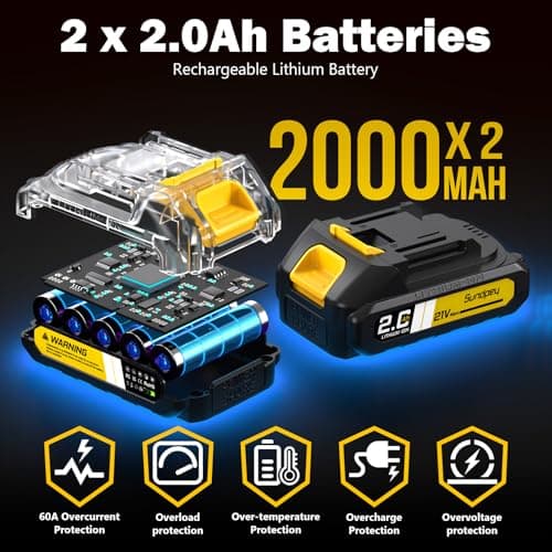 Sundpey Cordless Power Drill Set - 620in-lbs 3/8" Metal Chuck Electric Drill w/Brushless Motor & 23+3 Torque Settings & 2 Battery & LED Light - Drills Driver for Home DIY Woodworking Bricks Drilling - Thumbnail 3