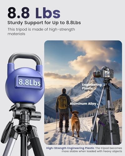 CAMBOFOTO 74″ Aluminum Camera Tripod – Heavy‐Duty Professional Tripod Stand for DSLR & Mirrorless Cameras, Smartphones & GoPro – Lightweight Travel Tripod with 360° Pan Head & Phone Mount - Thumbnail 2