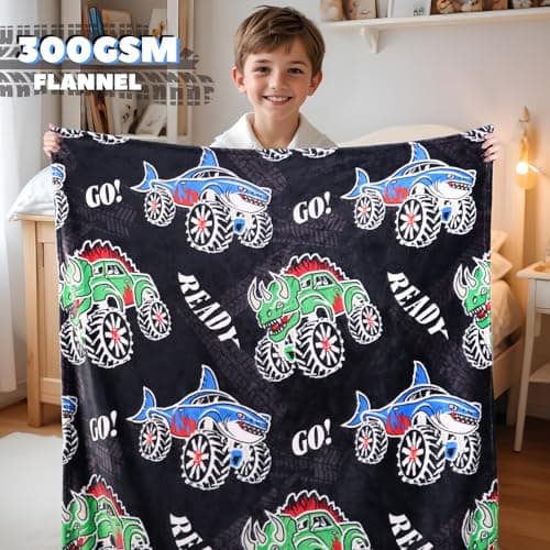 BORORO Truck Cars Blanket Gifts for Boys, Construction Excavator Toys for Kids Toddlers, Luminous Black Soft Kids Fleece Throws for Bed Couch Room Decor, Glow in the Dark Blankets for Boys 50"x60" - Thumbnail 2