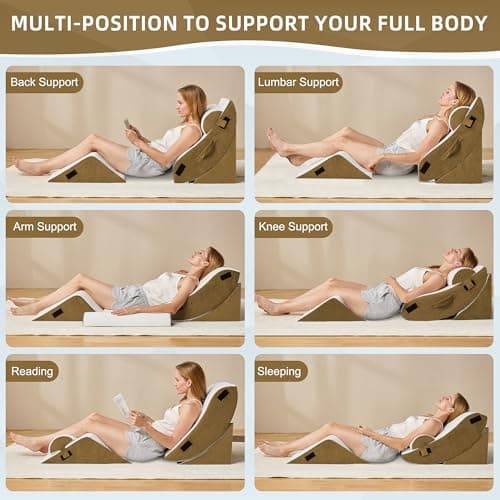 HABUTWAY 4Pcs Orthopedic Wedge Pillow, Bed Pillow for Sleeping, Post Surgery Foam Wedge Pillow for Back Pain Relief, Triangle Adjustable Support Pillow with Machine Washable Cover, Brown - Thumbnail 6