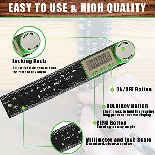 PDDYIER Digital Angle Finder Protractor, 2-in-1 Miter Saw, 7 Inch/200mm ABS Ruler, High Accuracy Measuring Tool for Woodworking, Metalworking, Carpenter, Construction - Thumbnail 2